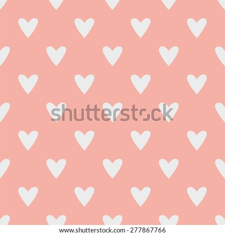 Tile cute pattern with hand drawn grey hearts on pastel pink background