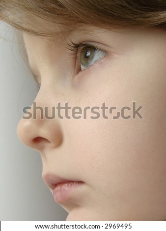 portrait of the small pretty girl in half face