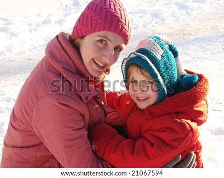 daughter and mother winter portrait