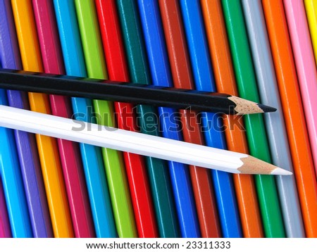 black and white pencils on the colorful ones set