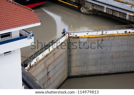 Panama Canal. Lock door.