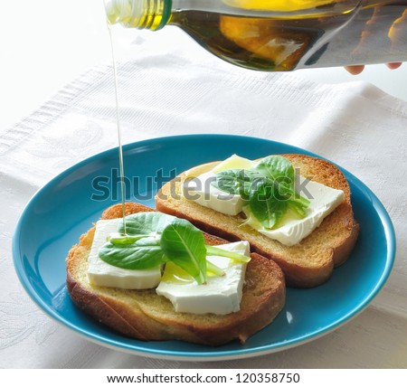 bread and cheese herbs and olive oil