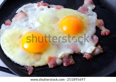 Two fried eggs and bacon