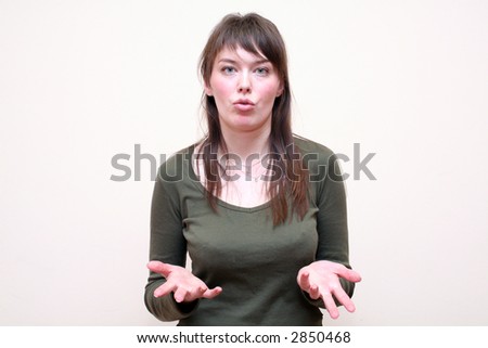 Girl discuss the problem and gesticulate with hands