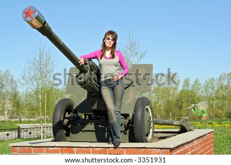 Soviet Union cannon and girl