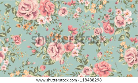 Classic Wallpaper Seamless Vintage Flower Pattern On Green Background