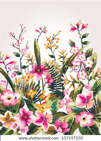 hand draw tropical flower blossom cluster pattern background hand draw tropical flower blossom cluster pattern background