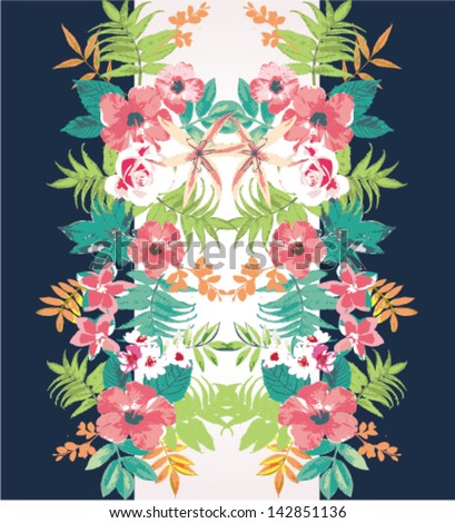 tropical flower summer holiday vector pattern background,mirror effect