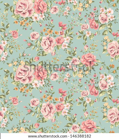 Classic Wallpaper Seamless Vintage Flower Pattern On Green ...