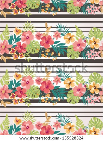 stripe mix tropical flower seamless vector pattern background stripe mix tropical flower seamless vector pattern background