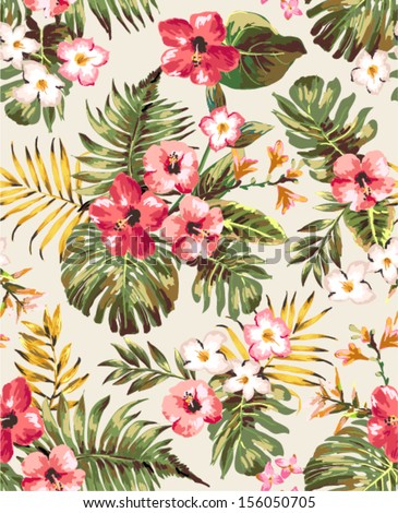 Hand Draw Tropical Flower,Blossom Cluster Seamless Pattern Background