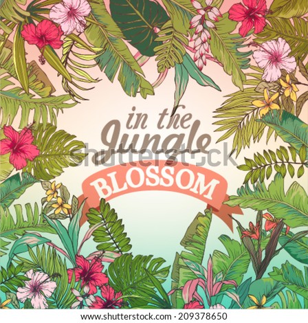 greeting card blossom tropical flower,summer label