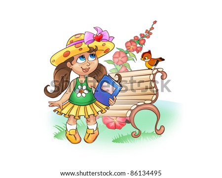 Spring girl with the book and bird