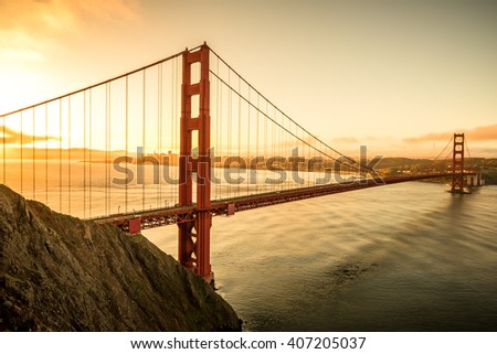 Golden Gate Bridge in the morning famous landmark in San Francisco California USA
