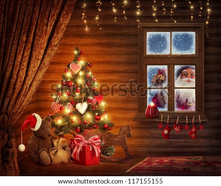 Room with christmas tree and presents Room with christmas tree and presents