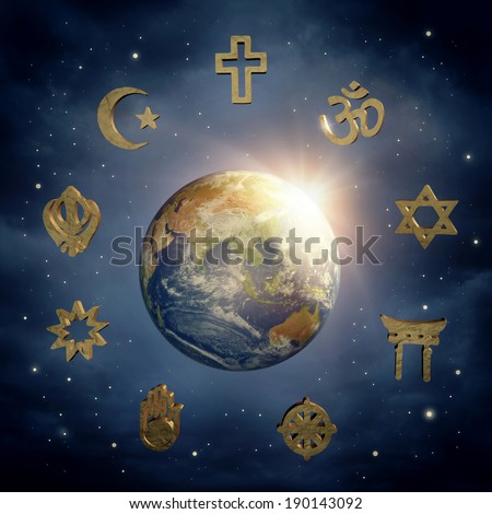 Planet Earth and religious symbols (Elements of this image furnished by NASA))
