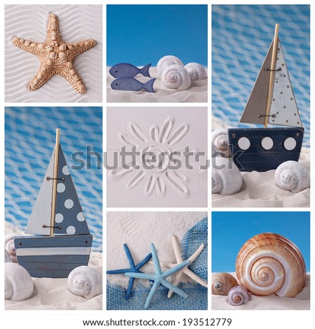 Collage of photos with marine life decoration