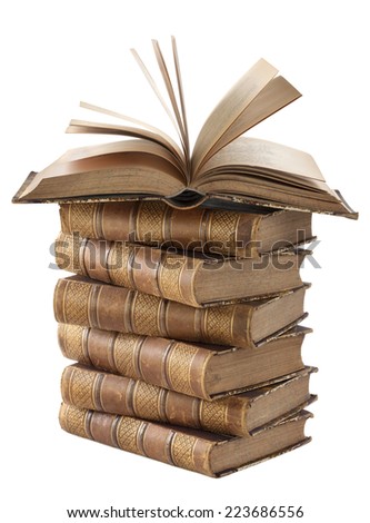 Pile of ancient books isolated on a white background