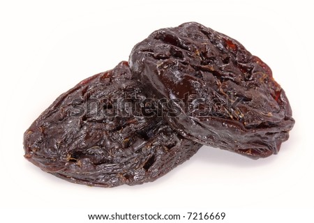 dried  prunes on white background