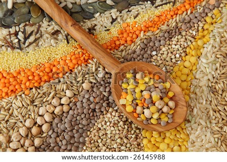 Various seeds and grains close up