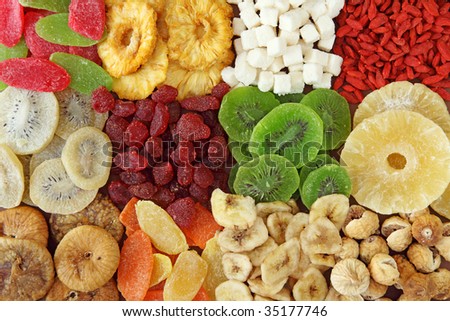 Mix of dried fruits close up
