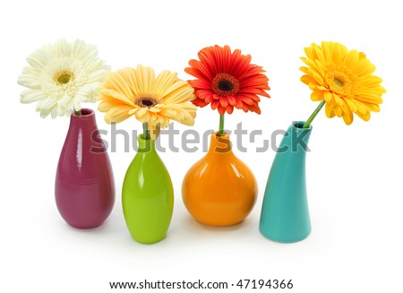 Flowers In Vases Isolated On White Background Stock Photo 47194366