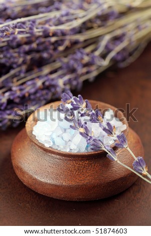 Lavender spa with sea salt and dried lavender