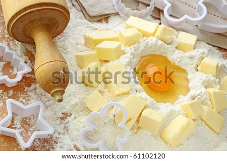 Baking ingredients for shortcrust  pastry, close up