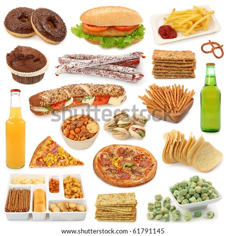 Junk food collection isolated on white background