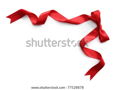 Red satin ribbon with bow isolated on white background