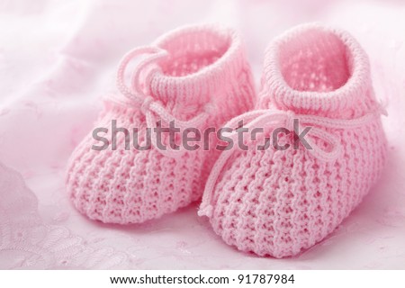 Pink Baby Booties Clipart on Pink Baby Booties On Pink Background Stock Photo 91787984