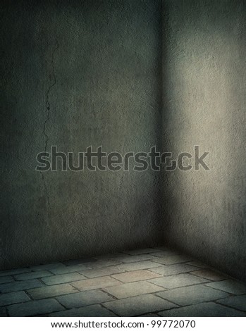 Dark background  with a stone floor
