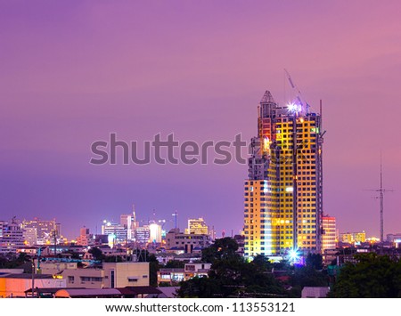 Tower cranes are used in construction work. Economic development in the city.