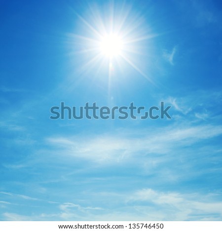 The Sun Shines Bright In The Daytime In Summer. Blue Sky And Clouds.
