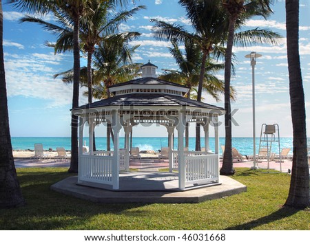 stock photo White gazebo for weddings overlooking tropical beach