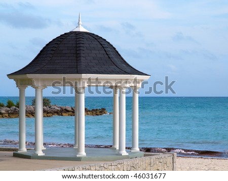 stock photo White gazebo for weddings overlooking tropical beach