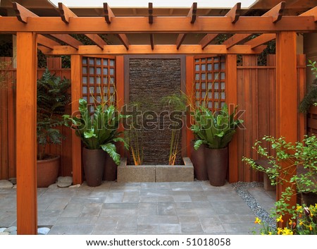 stock photo Beautifully decorated wedding portal in a gazebo with
