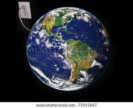 Concept of Earth plugged in electric outlet image courtesy NASA via public domain images.