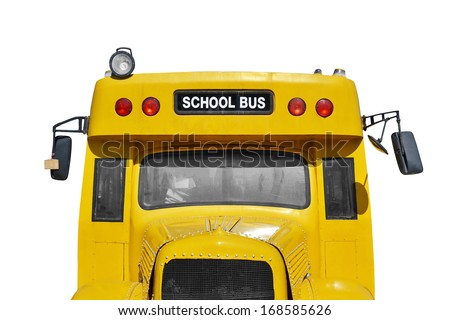 close up of school bus, isolated