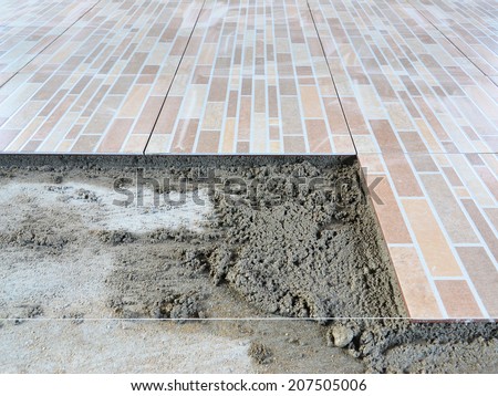 construction floor tile installation. home improvement