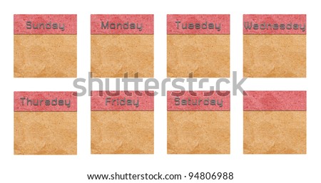 date tags of recycle paper on a white background