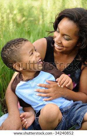Happy African American Mother and Child