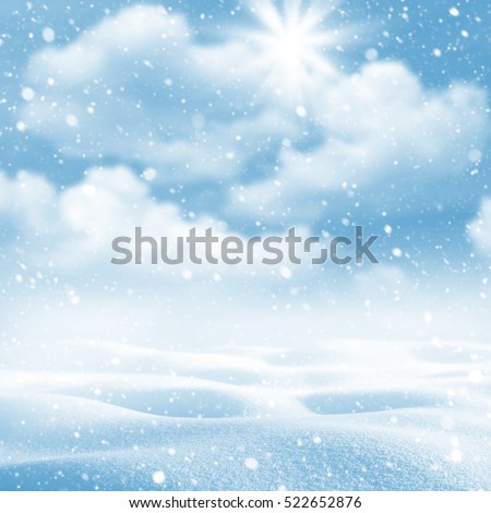 Winter background. Winter landscape with snowdrifts  and blue sky with clouds