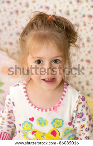 stock photo Child naughty Little naughty girl hamming before bedtime