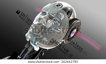 Artificial intelligence female robot CG. Super computer futuristic style image. High res render.