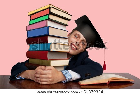 School student with books and cap master