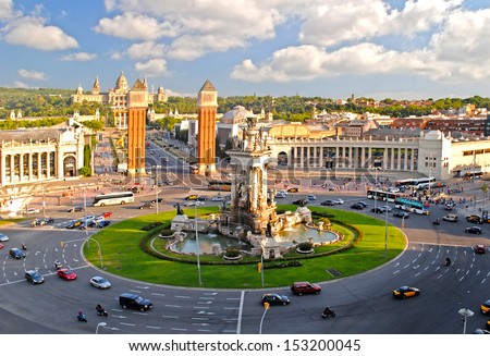 BARCELONA, SPAIN - AUGUST 12: Panoramic view of Barcelona city on Montjuic on August 12, 2011 in Barcelona, Spain.