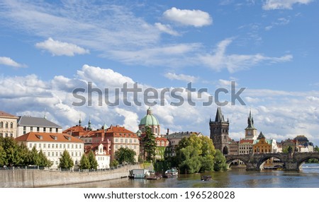 Charles Bridge in Prague on a sunny day Czech Republic. The capitals of Europe.