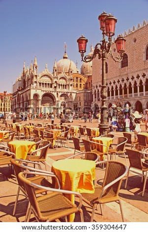 Piazza San Marco with Campanile, Basilika San Marco and Doge Palace in Venezia in instagram style