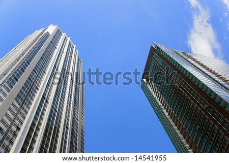 Two residential skyscrapers in downtown Chicago.